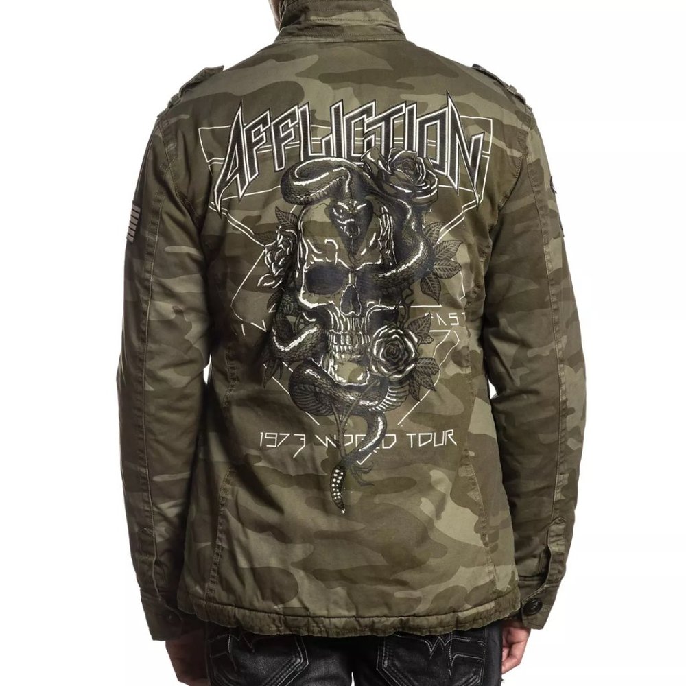 AFFLICTION MEN'S JACKET DESTROY Camo Military Gree - Picture 5 of 7